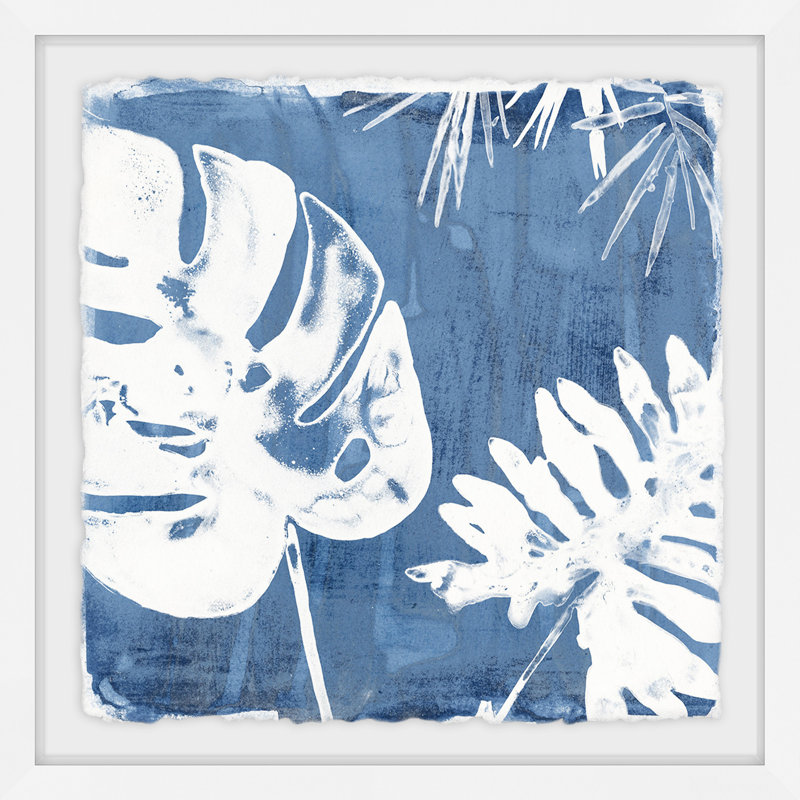 « tropical indigo prints ii », reproduction de peinture acrylique encadrée, H 12 po x l 12 po x P 3,5 po