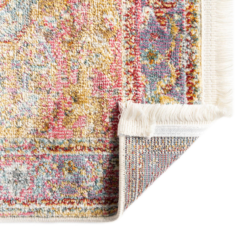 Tapis multicolore à motif abstrait Folmar, Rectangle 6 pi x 9 pi, Pink/Orange/Blue