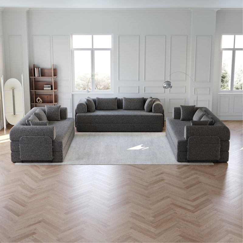 Canapé-lit convertible de 78,7 pouces avec coussin cylindrique, canapé-lit pliant en chenille, canapé-lit pliant avec poche latérale, canapé-lit de plancher, 3 pièces