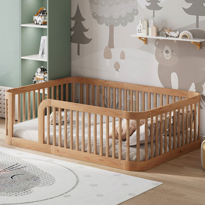 Full Size Floor Bed Frame With Fence