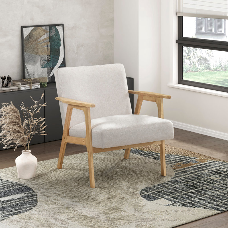 Siège d'appoint contemporain moderne en tissu d'ameublement en bois d'hévéa massif, Beige