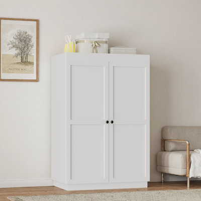 41.2"H Wooden Armoire Wardrobe Closet, 2 Doors Modular Closet Storage Cabinet Wardrobe, Shelves And Hanging Rod For Bedroom