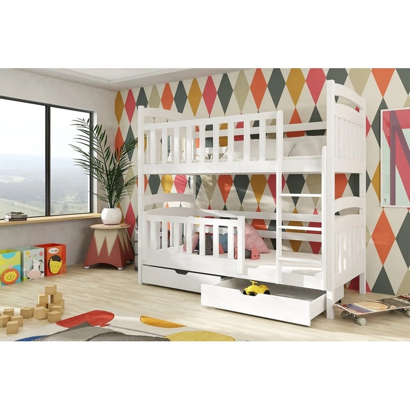 Landers Bunk Bed with Storage Included with Built-in Ladder Included, White