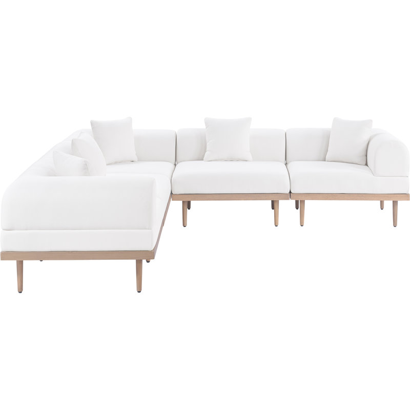 Madeleine 106.5" Resilient Water Resistant Olefin Fabric Upholstered 5Pc. Outdoor Patio Modular Sectional, Cream