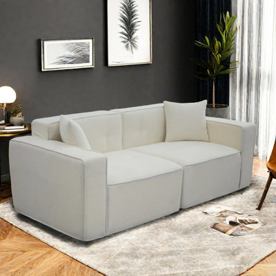 Exquisite Living Room Bed - 3 Seats, White Linen Upholstery, Charging, Practical Storage Bag Modern 3 With Charging & Storage: Soft For Room, Bedroom, Apartment
