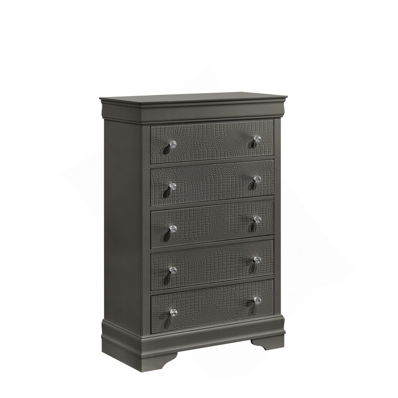 Commode 5 tiroirs Blaze, Gris métallisé