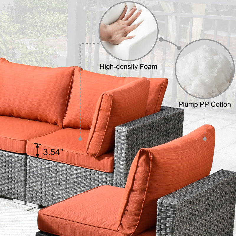 Ensemble de conversation de patio en osier pour 7 personnes avec chaises berçantes pivotantes et table de foyer Harbin