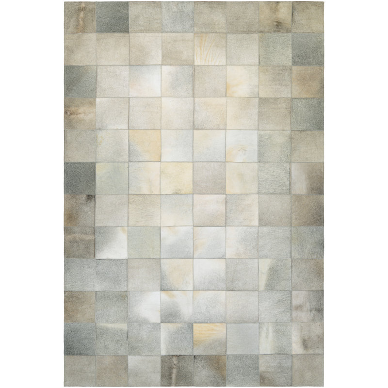Easthampton Geometric Ivory Handmade Cowhide Area Rug, Rectangle 2' x 4'