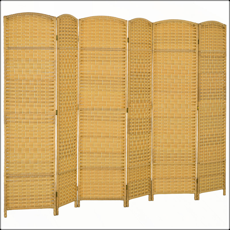 Paravent 6 panneaux pliant, écran d'intimité tissé à la main pour la maison et le bureau, esthétique du bois naturel