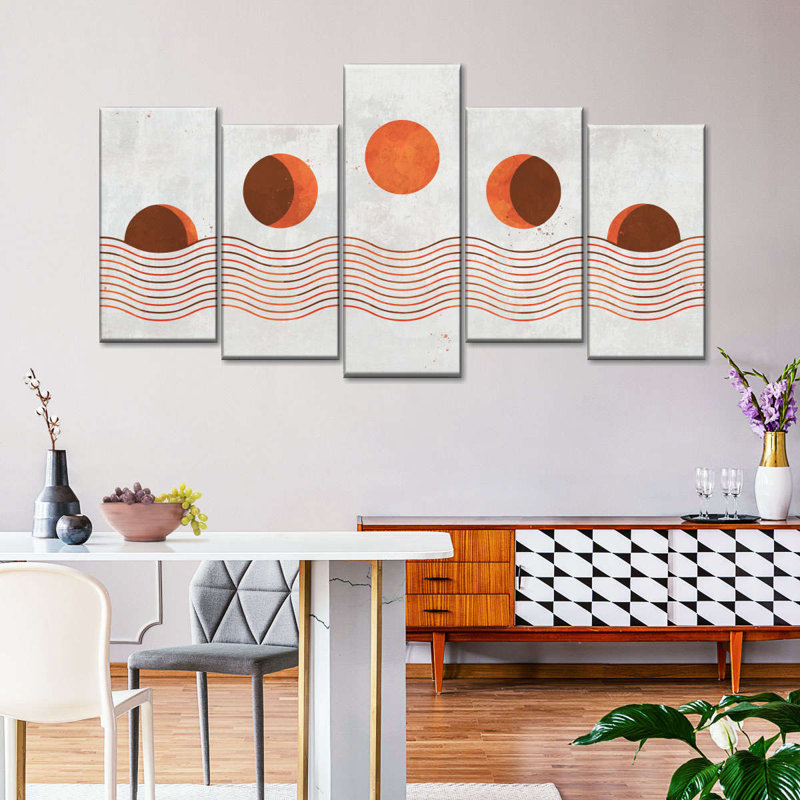 Boho Moon Phases - Ensemble de 5 toiles tendues, H 27 po x l 54 po x P 1,25 po