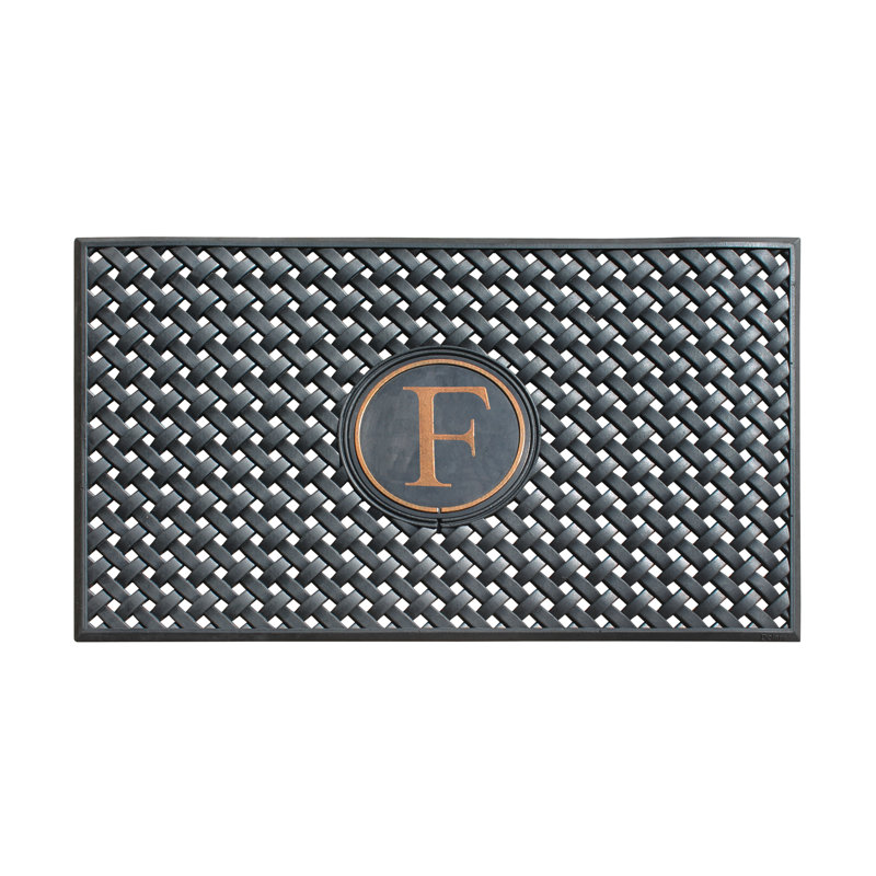 Monogram Large Weave Pattern Door Mat, 24"x39", Natural Rubber, Black, Outdoor Entryway Dirt-Scraper, F