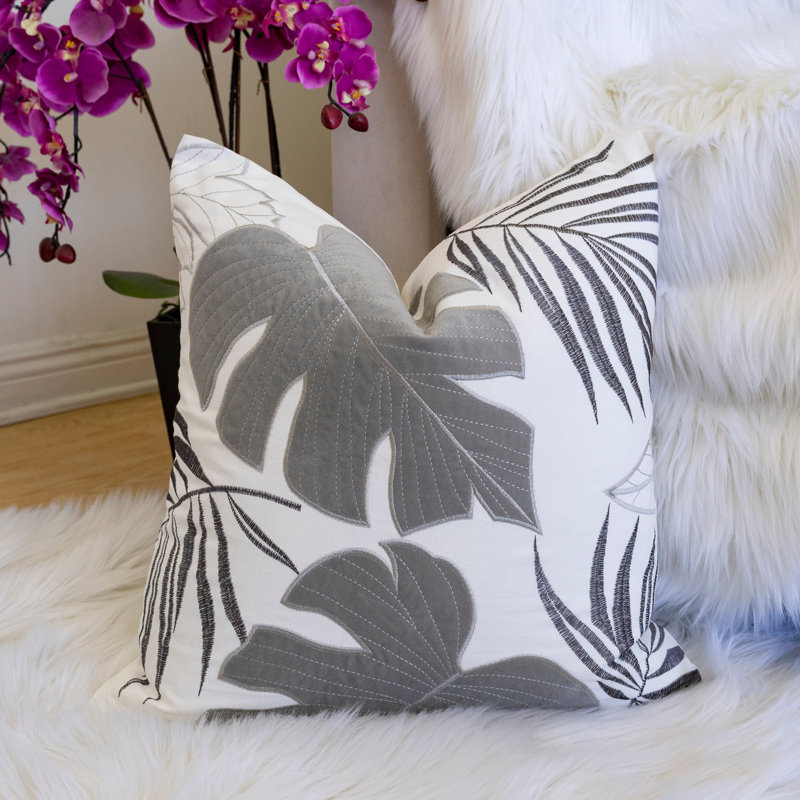 Autumn Vibes Leaf Accent Pillow, Gray