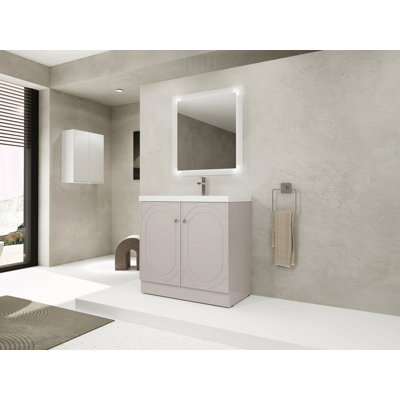 Meuble-lavabo autoportant de 91 cm (36 pouces) avec lavabo en résine et portes d'armoire à fermeture en douceur pour salles de bains modernes