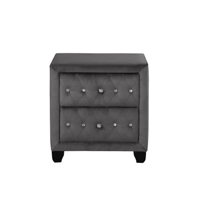 Sophia Modern Style Crystal Tufted 2-Drawer Nightstand Upholstered With Velvet Fabric Made With Wood In Gray  Same As 733569388264 (CA Inventory)