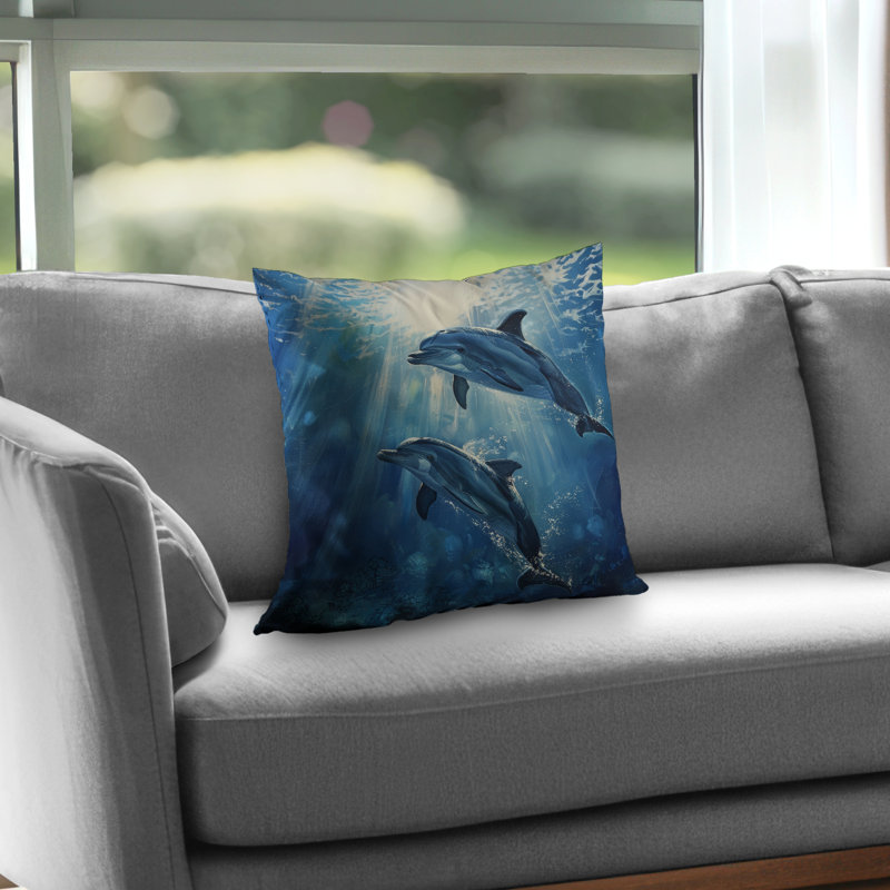 Two Dolphins Blue Poly Twill Throw - Home Decor Accent – Throw Pillow Cover Only, Double-Sided Print, Insert Not Included