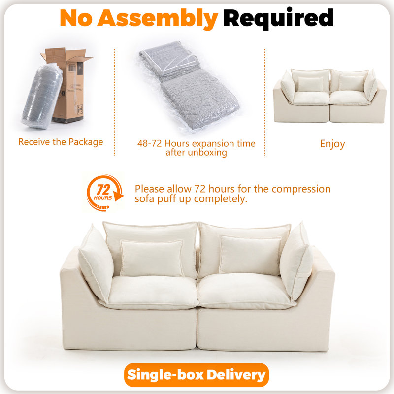Boneless 74.8" Wide Comfy Cloud Couch Loveseat Sofa, Gray