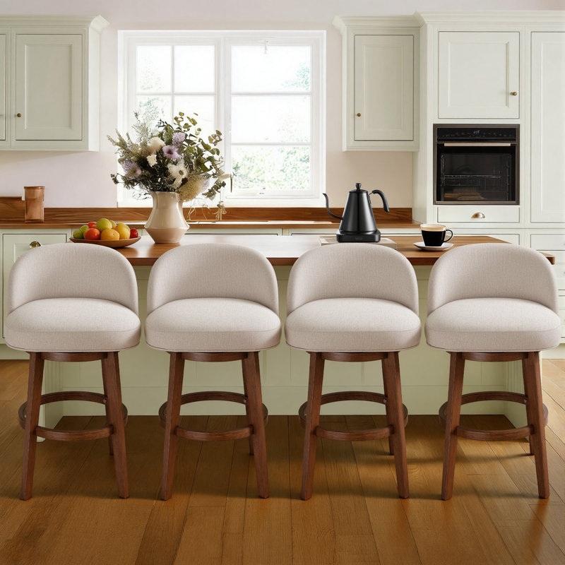 Martina Modern 26"H Swivel Counter Stool With Solid Wood Legs (Set of 4), 4, Beige-Linen