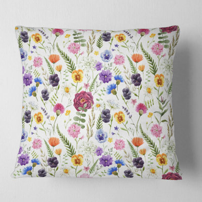 Wildflowers Floral Pattern II - Traditional Printed Throw Pillow