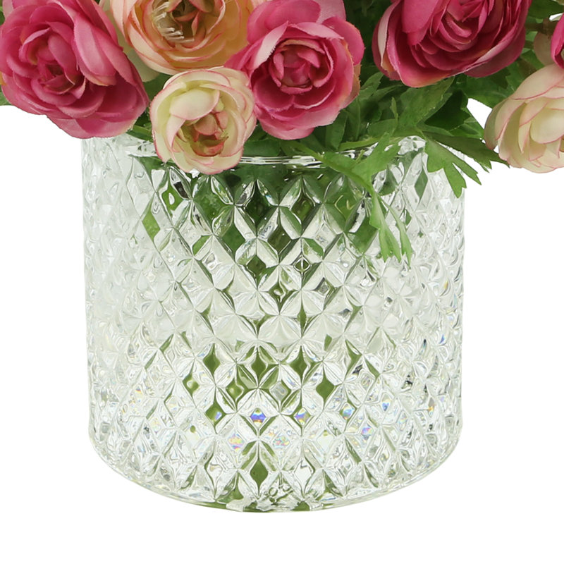 Silk Ranunculus Faux Floral in Vase, Pink, Magenta, Fuchsia