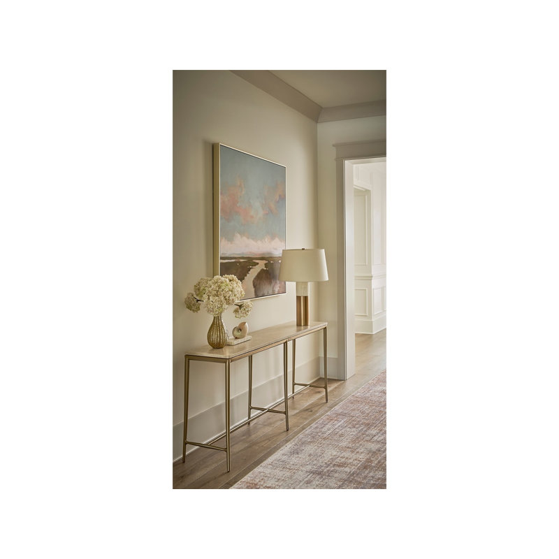 Amalfi - Console de base en métal doré doré de 73 po de largeur avec plateau en quartz Amalfi