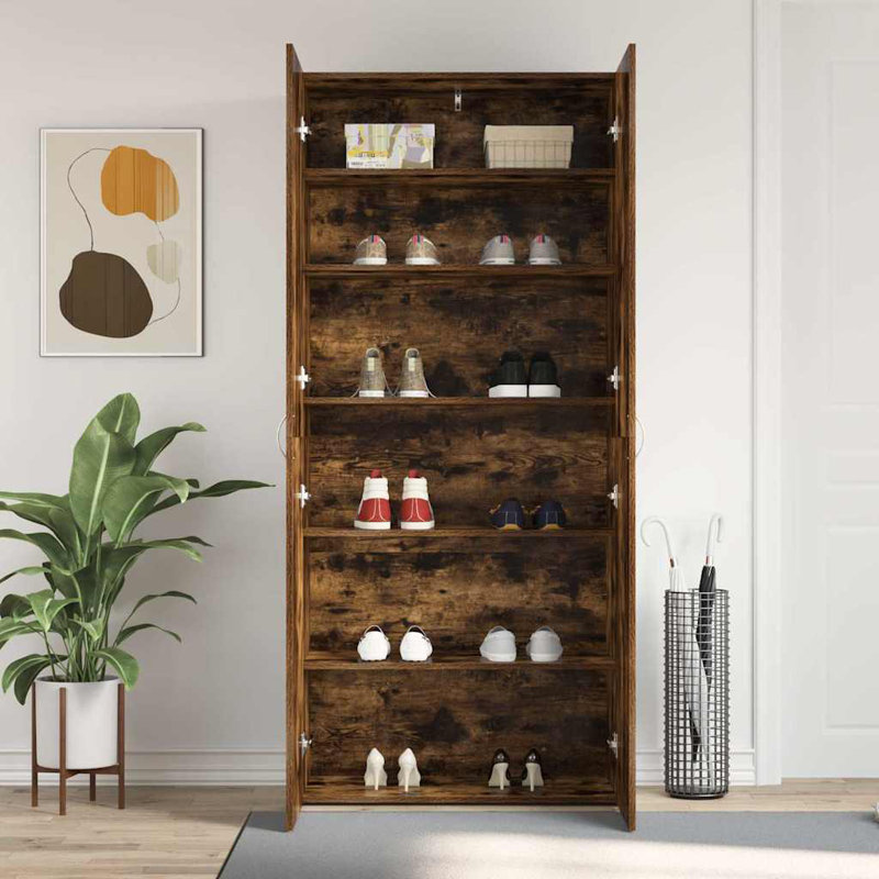 Shoe Cabinet With Door 80 X 35.5 X 180 Cm Engineered Wood, Brown/Black