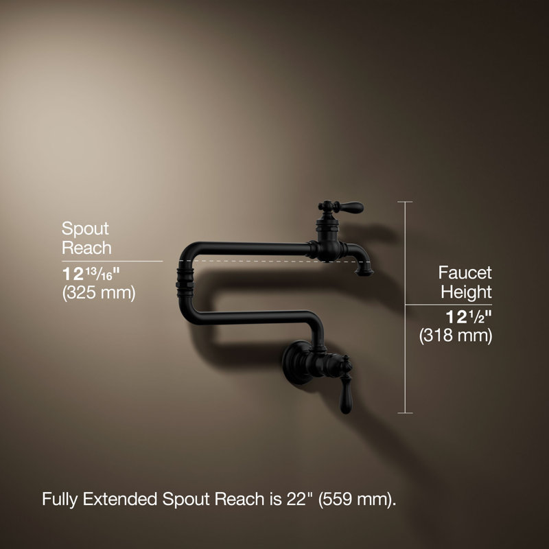 Artifacts® Single-Hole Wall-Mount Pot Filler, Matte Black