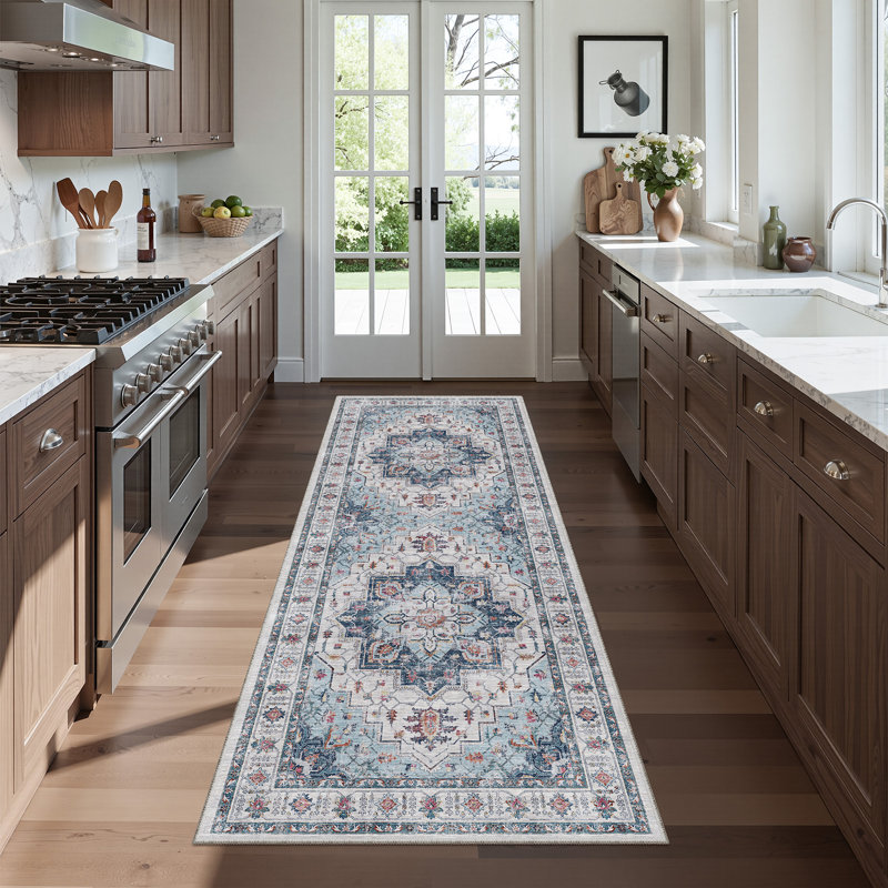 Malila Machine Washable Non-Slip Area Rug, Runner 2' x 6', Blue