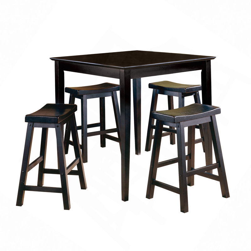 Ensemble de tabourets à hauteur de comptoir 24 po à finition noire avec ensemble de meubles de salle à manger décontractés en bois massif 2 pièces