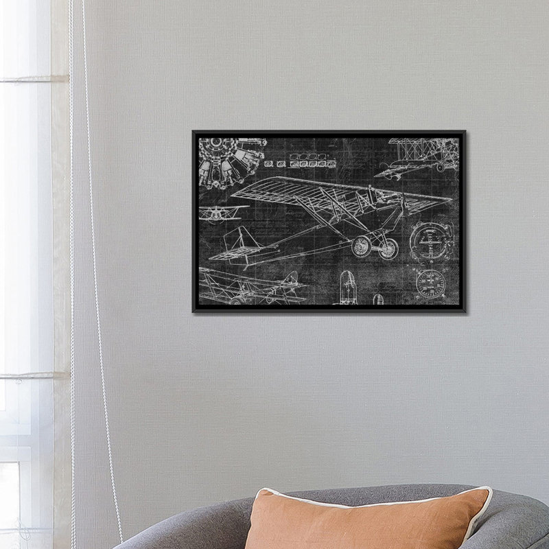 « rétro aviation i », impression sur toile, H 18 po x l 26 po x P 1,5 po, Toile avec cadre noir, Pas de tapis