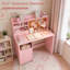 Bureau d'écriture rose avec tablette à 2 niveaux-130480229
