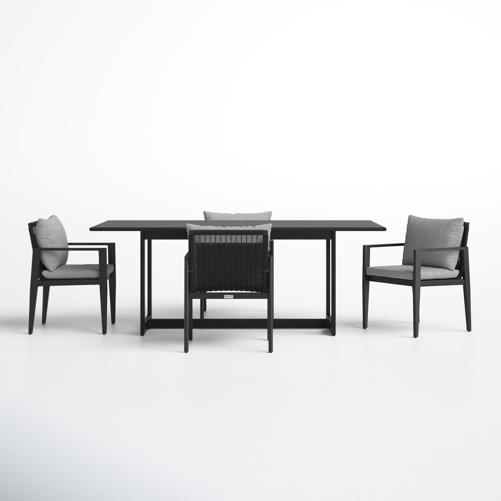 Trosclair 7 Piece Outdoor Patio Dining Table Set in Aluminum with Grey Cushions, 4