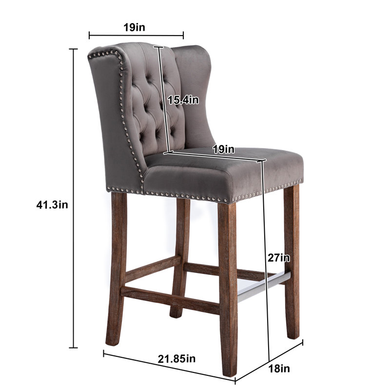 27" Counter Height Bar Stools with Wood Legs, Gray