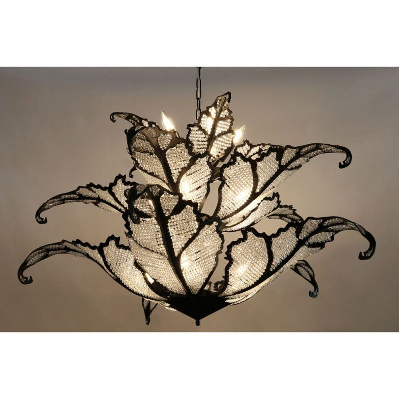 Lustre résidentiel à niveaux, Argent antique, H 24 po x l 37 po x P 37 po, Transparent