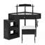 Ensemble de bureau de coiffeuse d'angle avec tabouret de rangement rembourré et station de charge-126369775
