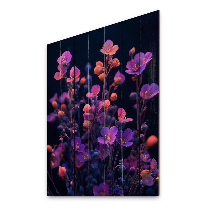Fleur sauvage sauvage Midnight Bloom VI - décoration murale en bois de fleurs sauvages - sur bois de pin naturel