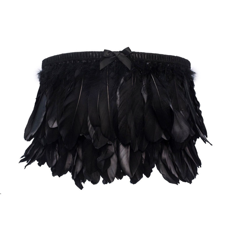 Abat-jour tambour en plumes (araignée), Noir, H 9,84 po x l 13,78 po x P 13,78 po