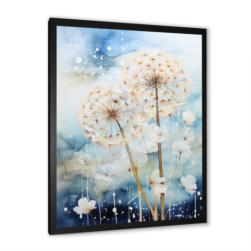 Matteas " Dandelion Whimsical Dandelion Pointillism II ", Black Picture Framed, 32" H x 24" W x 1" D