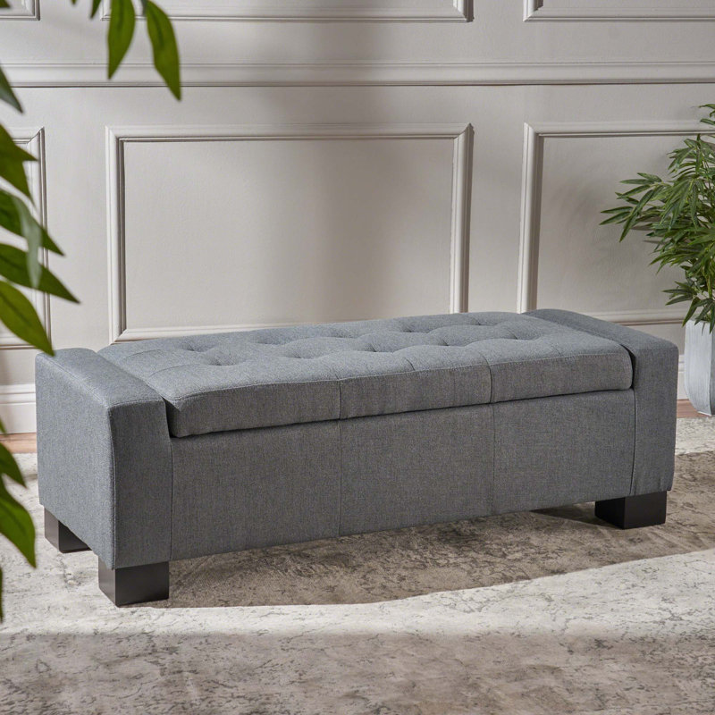 Banc de rangement moderne pour repose-pieds, Gris anthracite, H 16,5 po x l 38,25 po x P 19,25 po