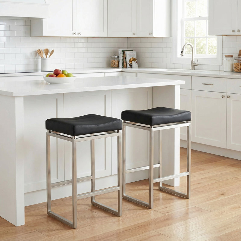 Avel Upholstered Counter Stool with Metal Frame, Black