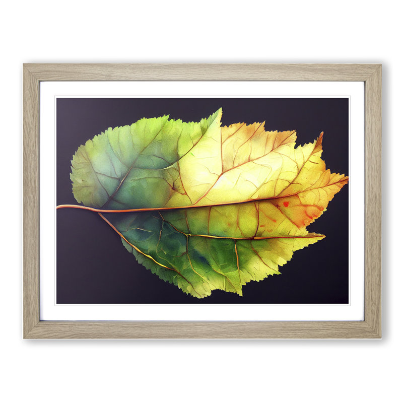 Thrilling Leaf - Single Picture Frame Print, 46cm H x 64cm W x 2cm D, Oak Framed