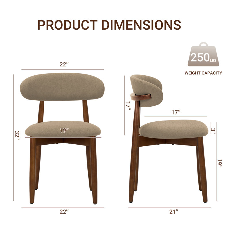 Chaises d'appoint rembourrées en bois massif Maylon, Boucle-chameau