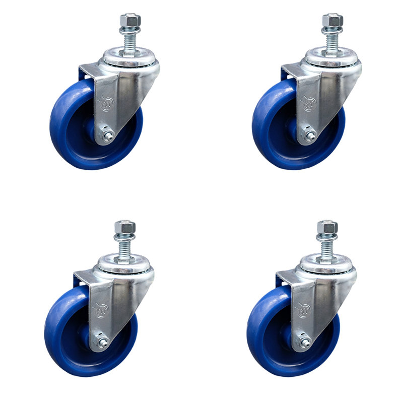 4 Inch_Solid Polyurethane Wheel Swivel 3/8 Inch Threaded Stem Caster Set SCC