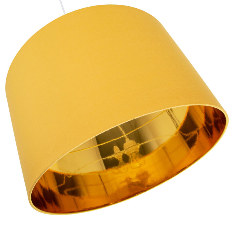Contemporary Cotton Lamp/Light Shade with Shiny Paper Inner, Ochre, 20cm H x 30cm W x  30cm D