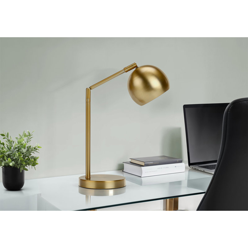 Lighting, H 19 po, lampe de table, métal doré, abat-jour doré, contemporain