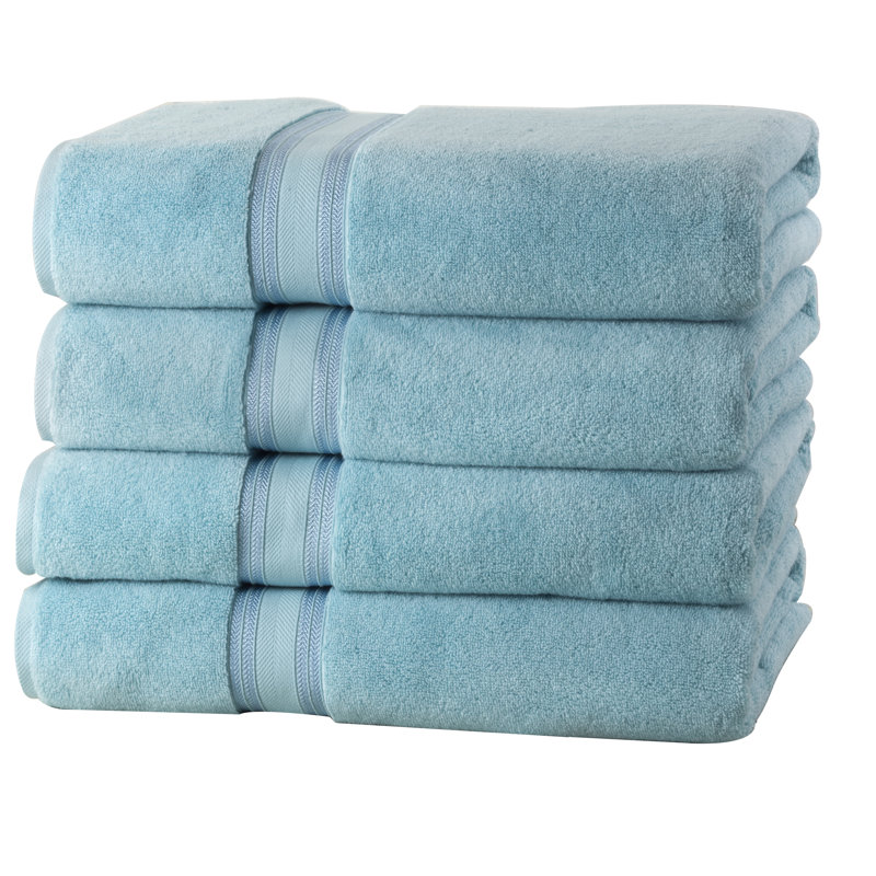 Ensemble de 4 serviettes de bain 100 % coton Brecken, Bleu