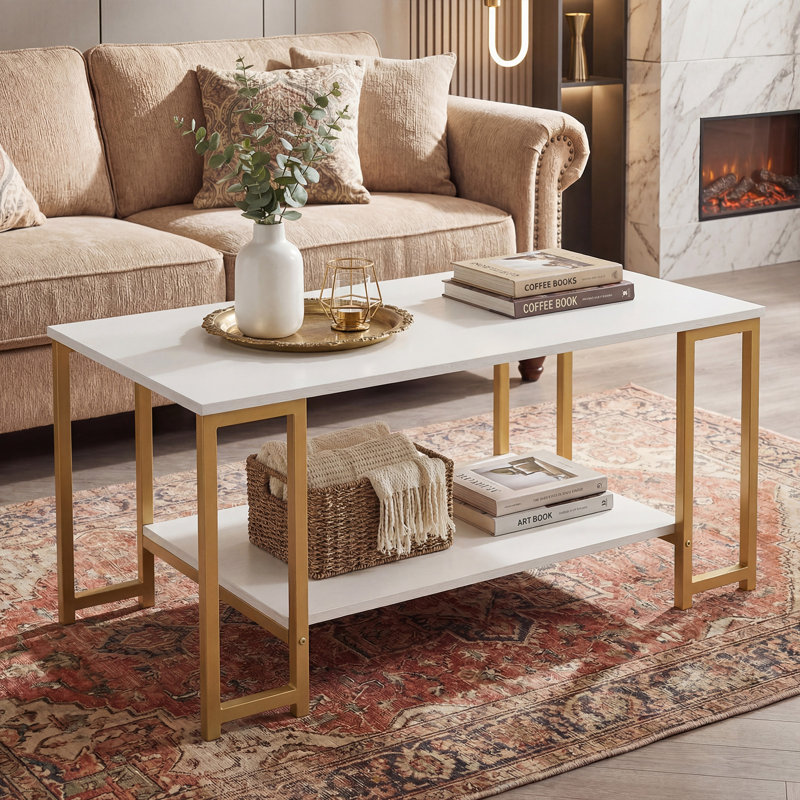 Coffee Table, White Top/Gold Base