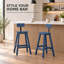 Ensemble de 2 tabourets de bar avec dossier, 74 cm (29 pouces), pour îlot de cuisine ou bar, aspect bois texturé bleu, siège et repose-pieds incurvés, gain de place pour intérieur et extérieur.-1072220212
