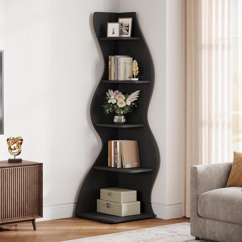Bibliothèque et support d'angle pour salle de séjour, Noir, (5 tablettes) H 70,87 po x l 11,81 po x P 11,81 po