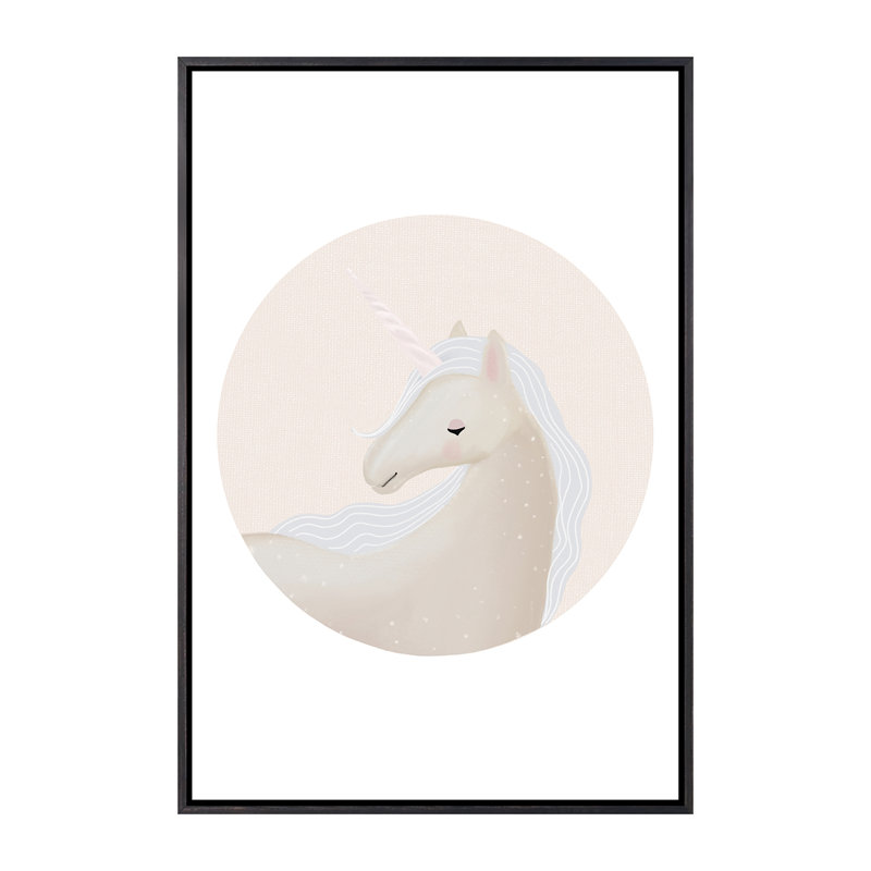 Décoration murale cercle licorne pour enfants, H 26 po x l 18 po x 1,5 po, Toile avec cadre noir patiné