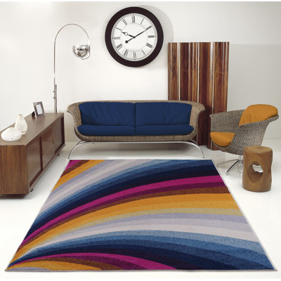 Tapis orange / rose / bleu à motif abstrait Viraj